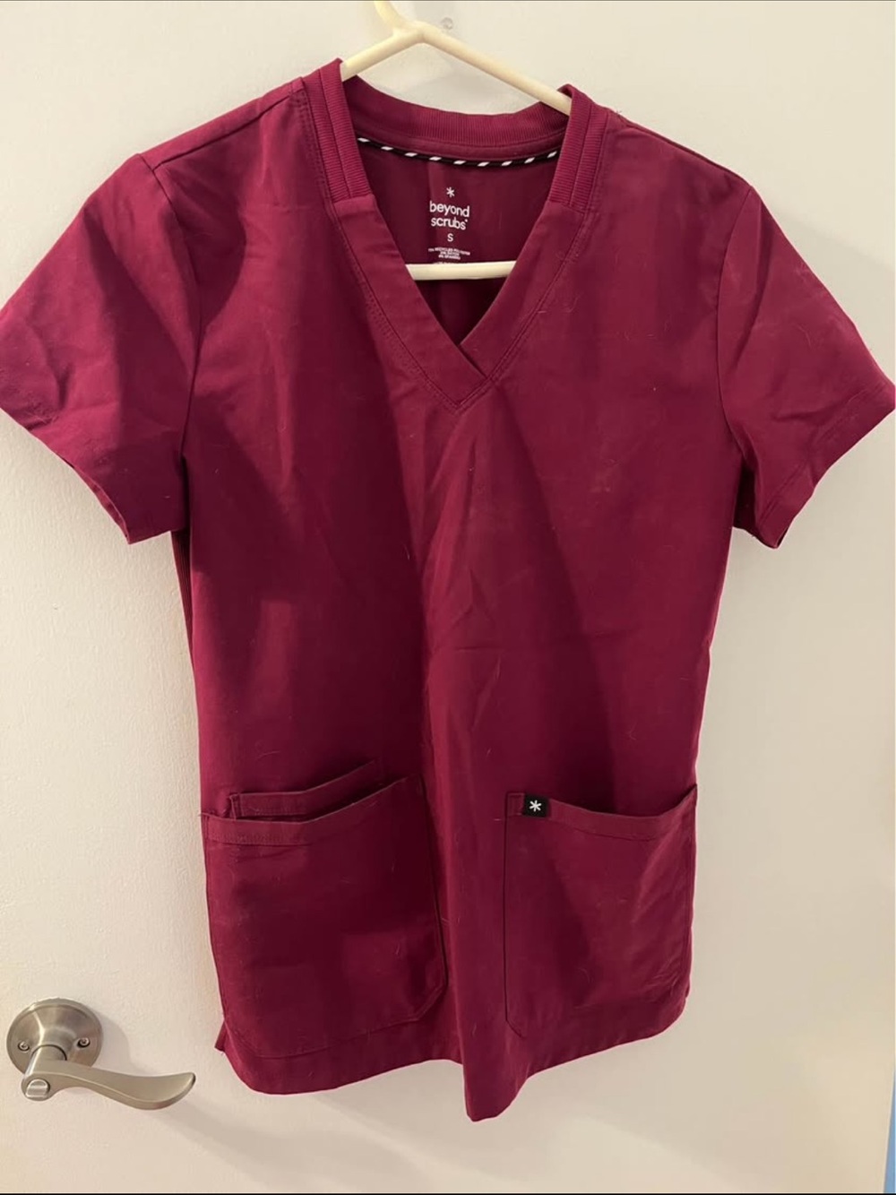 Beyond Scrubs Women's V-Neck Wine Short Sleeve Top